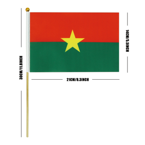 Venta al por mayor 14*21cm Burkina Faso mano ondeando banderín bandera HotSale <span class=keywords><strong>países</strong></span> globales con varilla <span class=keywords><strong>de</strong></span> madera - Product Image 2