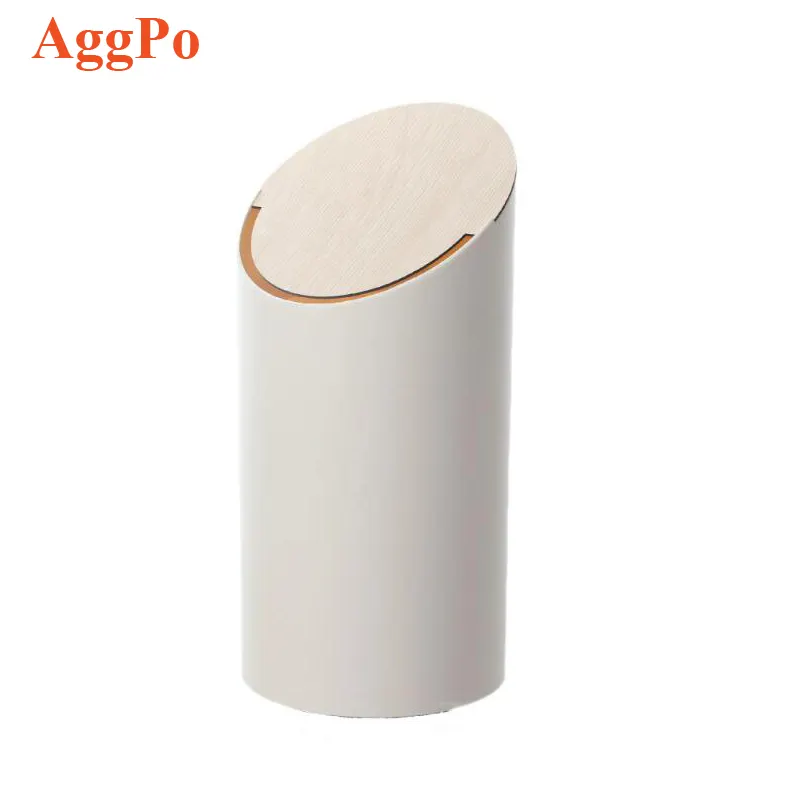 Inclined flip-top cylindrical trash can for home living room hotel office light luxury creative solid color wooden lid trash can