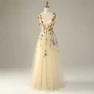 Robe corset fée à fleurs vintage une ligne de dentelle florale bretelles spaghetti robe de soirée en tulle robe de bal robe de bal