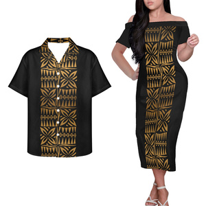 Tapa floreale coppia abbinata abiti da donna motivo polinesiano eleganti abiti da donna con spalle scoperte Set camicia da <span class=keywords><strong>uomo</strong></span> - Product Image 4