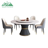 Wayon Luxus-Esstisch aus gesintertem Stein mit Lazy Susan, runder Tisch mit italienischer Ananas-Basis, modernes minimalistisches Set für Zuhause