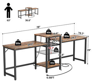 Vekin Furniture – bureau d'<span class=keywords><strong>ordinateur</strong></span> 2 personnes <span class=keywords><strong>en</strong></span> <span class=keywords><strong>bois</strong></span>, bureau de bureau Double <span class=keywords><strong>et</strong></span> Long avec étagères de rangement ouvertes <span class=keywords><strong>et</strong></span> support d'<span class=keywords><strong>imprimante</strong></span> - Product Image 3