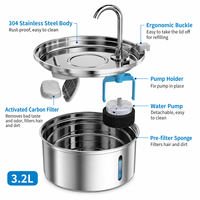 Fuente de Agua para Mascotas de Acero Inoxidable 304, Dispensador de Agua para Perros y Gatos de 3.2L, Bomba Silenciosa con Filtro, OEM