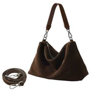 Bolso de mano de cuero de gamuza personalizado para mujer, bolso de hombro suelto de gamuza retro de alta calidad, bolso de gran capacidad - Product Image 1