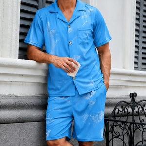 Nuevo Conjunto de Pijama de Verano para Hombre, Camisa y Pantalones Cortos con Estampado Digital, Ropa de Dormir Transpirable de Talla Grande, Pijama de Bambú - Product Image 1