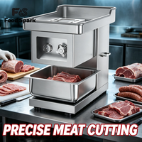 Machine industrielle automatique de découpe de viande en acier inoxydable pour boucherie, idéale pour la viande de bœuf, de porc et de viande congelée.