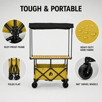 Chariot de Vendeur Pliable avec Auvent et Plateau de Table, Capacité 150L, Chariot Robuste pour Vente Ambulante, Marchés de Fermiers, Événements Extérieurs