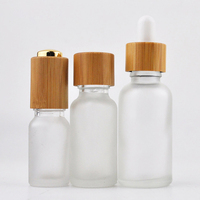 LANJING botol penetes kaca kosmetik kosong botol tetes bambu Amber bening biru hijau