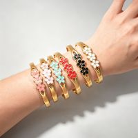 Gelang Bangle Fashion Wanita Trendy Lapis Emas 18K Bahan Stainless Steel Motif Bunga Terbuka