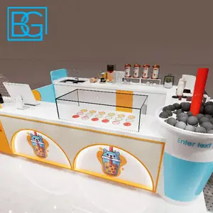 Retail Store Decor Bubble Tea Cabinet Customized 3D Tea Kiosk Design Bubble Tea Shop Design For Food Shop