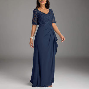 ZYHT 73986 Abito Corto Blu Scuro con Scollo a V in Pizzo per Cerimonia <span class=keywords><strong>Madre</strong></span> della Sposa Cocktail <span class=keywords><strong>Sera</strong></span> Produzione di Fabbrica - Product Image 2