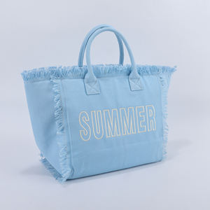 Borsa Tote in tela di cotone <span class=keywords><strong>grande</strong></span> borsa da <span class=keywords><strong>donna</strong></span> con frange a tracolla per mare Casual da spiaggia con due maniglie Tote Bag personalizzabile in tela - Product Image 3