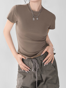 <strong>Women's</strong> Solid Knitted Casual <strong>Top</strong> <strong>for</strong> Spring Summer High-End Skinny Fit Crewneck Butterfly Sleeve Short-Sleeved T-shirt - Product Image 6