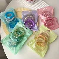 Lot de 6 attaches élastiques en spirale de couleur bonbon pour les cheveux pour femmes faites de cordon de téléphone en polyester durable