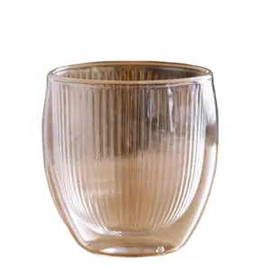 गर्म बिक्री अच्छी गुणवत्ता एकाधिक रंग गर्मी प्रतिरोधी अस्तर धारियां डबल दीवार ग्लास कप