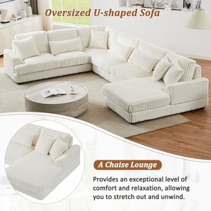 Modular Oversized U-shaped Sectional <b>Sofa</b> Set with Chaise Lounge and <b>Sofa</b> <b>Bed</b> Modern Design Corduroy Upholstery - Product Image 3