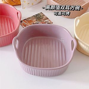 Bandeja cuadrada de cerámica para hornear con asas, apta para horno, para ensaladas, pasta y uso en freidora de aire. - Product Image 3
