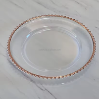 Plateau décoratif transparent en plastique Betterlove 13 pouces, style américain de luxe léger, pour mariage, hôtel, pâtisseries et collations à domicile, avec perles dorées