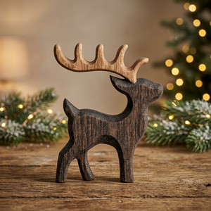 Ornement de renne sculpté en bois, figurine de cerf faite à la main, décoration de la maison, jouet préscolaire - Product Image 1
