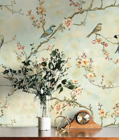Papier peint SUNGPU Premium exquis à motifs d'oiseaux et de fleurs, thème vintage classique, pour salon, décoration murale intérieure