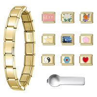 Bracelet unisexe personnalisé en acier inoxydable 9 mm, style chaîne de moto, avec breloques italiennes florales, maillons modulaires extensibles pour la création de bijoux DIY