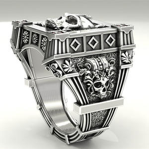 Anillo de cóctel para hombre H159 con diseño de calavera, piedra de granate y engaste de garras, joyería de moda, regalo - Product Image 2