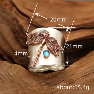 Pulsera H386 con diseño de libélula, aleación de cobre con incrustaciones de turquesa, regalo unisex, joyería - Product Image 4