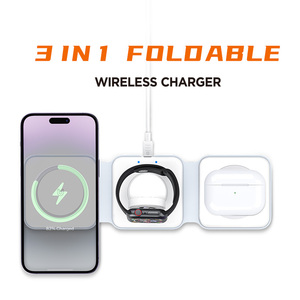 Recci <span class=keywords><strong>Chargeur</strong></span> sans fil pliable 3-en-1 15W pour téléphone, montre et écouteurs, <span class=keywords><strong>chargeur</strong></span> portable multi-appareils à charge rapide - Product Image 3