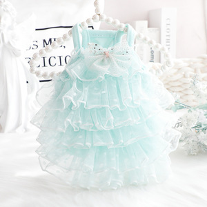 Vestido de Princesa para Perro, Verde Claro, Poliéster, Primavera Verano, Ropa para Mascotas, Vestido con Volantes de Encaje para Perros Pequeños - Product Image 1