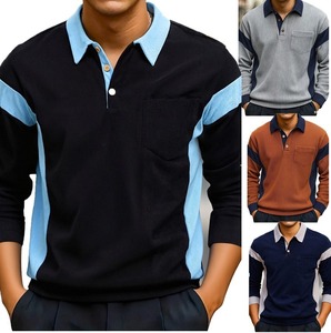 <span class=keywords><strong>Polo</strong></span> da <span class=keywords><strong>uomo</strong></span> a maniche lunghe in velluto a coste color block monopetto casual Autunno/Inverno 2026 - Product Image 1