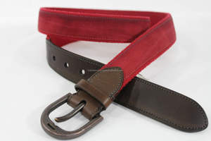 Cinturón clásico de piel auténtica para hombre, tejido rojo personalizado, marrón, a la moda - Product Image 5