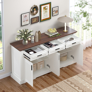 63 In Fluted Sideboard Buffet Cabinet With 4 Doors 3 Drawers <b>Kitchen</b> <b>Storage</b> Console Modern Coffee Bar Station - Product Image 3