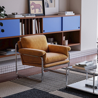 Fauteuil d'appoint design NKOL de style Bauhaus moderne, en cuir véritable, carré, inclinable, avec coussin confortable, pour salon