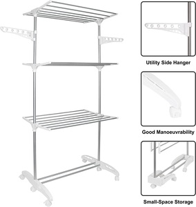 Séchoir à <span class=keywords><strong>linge</strong></span> pliable en acier inoxydable Cedar Space, 3 niveaux, durable, avec <span class=keywords><strong>roulettes</strong></span> à frein, solution de rangement mobile - Product Image 6