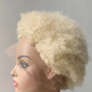 Dx175 Tay Gắn Đầy Đủ Ren Natrual Tóc Giả Tóc Con Người Nổi Bật Buremese Afro Kinky Curl Mạnh Mẽ Bện Tóc Giả Cap pression Short613 - Product Image 1