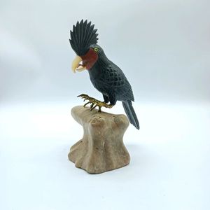 Pájaro de Arte Popular de Ágata Negra/Jaspe Rojo para Regalos Navideños BJ1085 - Product Image 1