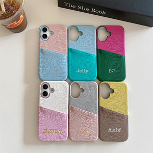 Mới đến cho <span class=keywords><strong>iPhone</strong></span> 16 Pro Max trường hợp PU da Bronzing chữ thiết kế với chủ thẻ - Product Image 2