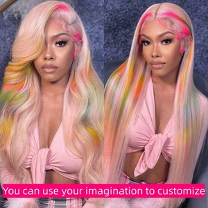 Perruque frontale en dentelle transparente 13x4 en gros pour <span class=keywords><strong>femmes</strong></span>, couleur vert, bleu, rose, rouge, cheveux humains brésiliens bruts pré-épilés - Product Image 6