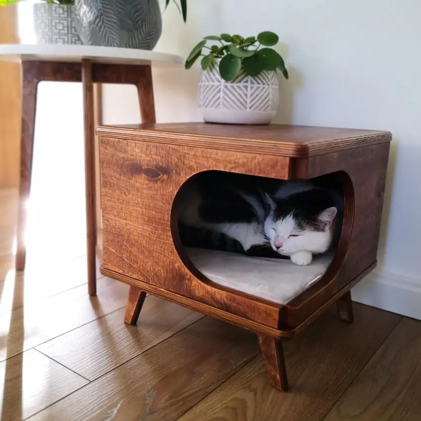 Pet mobilya yan masa ahşap kedi evi rahat ahşap kedi yatak ev Rustical kutusu