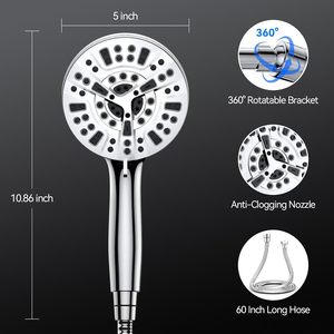 Pommeau de Douche Haute Pression Portable 5 Modes Réglables Multifonction Grande Buse de Pulvérisation d'Eau Douche Massante - Product Image 3