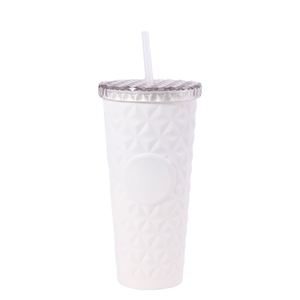 Tasse à café isotherme en acier inoxydable 304 à carreaux, double paille intégrée, isolation thermique 6-12 heures, haute valeur et design épuré - Product Image 5