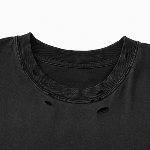 T-shirt da uomo personalizzata in cotone pesante, effetto distressed e strappato, lavaggio vintage, vestibilità ampia, stampata, a maniche corte, stile streetwear - Product Image 3