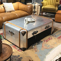 Table basse de style américain rustique vintage industrielle avec plateau en aluminium et rangement pour bar, KTV, magasin de vêtements et studio photo