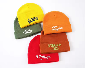 Wholesale BSCI OEM Custom High Quality Unisex Acrylic Plain Dyed Embroidery Knitted Gorras Winter Ski Hat Woven Label <b>Beanie</b> - Product Image 1
