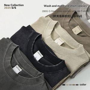 Men's 280G Retro Faded T-shirt European Size Short Sleeve Cotton Solid Pattern Digital Direct Injection Logo Oversize T Shirts - Product Image 2