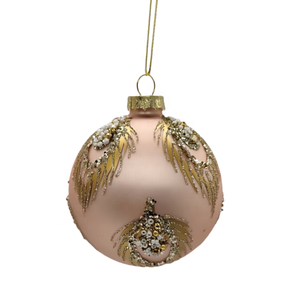 Luxe gepersonaliseerde kerstversieringen, champagnekleurige glazen kerstballen met kralen voor feestelijke decoratie - Product Image 3