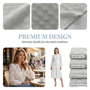 Tessuto <span class=keywords><strong>a</strong></span> Rete Jacquard 3D Bianco con Motivo <span class=keywords><strong>a</strong></span> <span class=keywords><strong>Righe</strong></span> in Rilievo, Alta Elasticità, Tessuto Traspirante Morbido ed Elastico per Abiti - Product Image 4