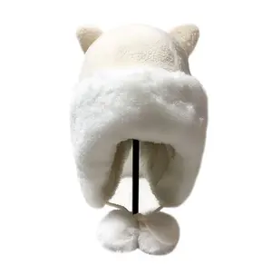 Promosyon kış sevimli moda kalınlaşmak rüzgar geçirmez kayak peluş kedi kulak Trapper şapka