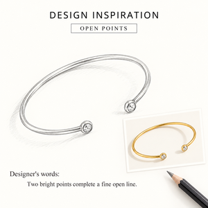 Bracelet ouvert en zircon, acier inoxydable avec placage sous vide or 14 carats, jonc fin doré avec deux extrémités rondes - Product Image 4