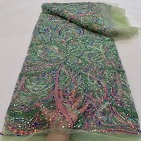 Tissu en maille respirant brodé de sequins rouge pour l'industrie lourde, dentelle textile de maison haut de gamme 100 % polyester tricoté avec perles pour filles